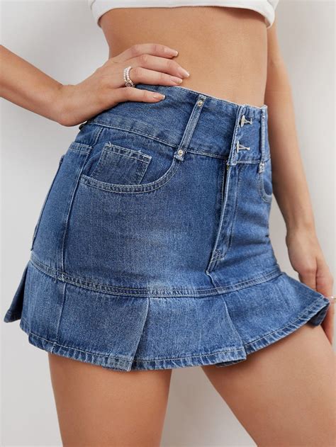 High Waist Ruffle Hem Denim Skirt Skirts Denim Skirt Miniskirt Outfits