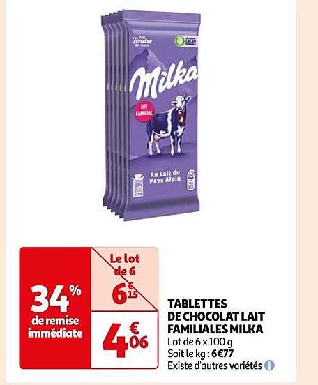 Promo Tablettes De Chocolat Lait Familiales Milka Chez Auchan