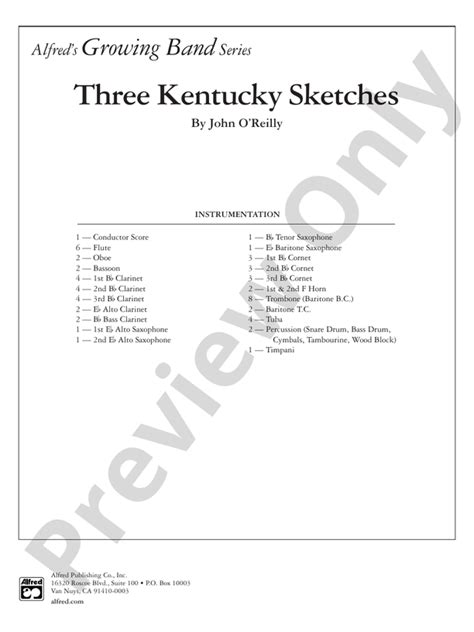 Three Kentucky Sketches Concert Band Conductor Score Parts John O