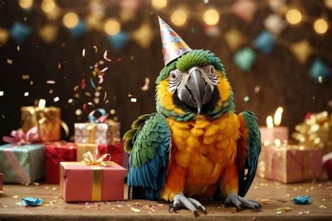 Premium Photo Macaw Parrot With A Party Hat Is Enjoying Christmas Or