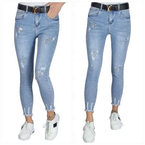 M SARA SPODNIE JEANS Z DZIURAMI I CEKINAMI PLUS SIZE 36 3XL 14998136870