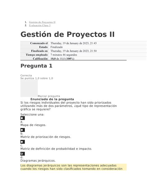 Examen Dir Proyectos Gesti N De Proyectos Ii Evaluaci N Clase