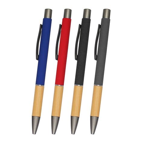 Metal Rubber Ballpoint Pen With Bamboo Body Bayeks Promosyon