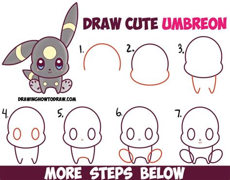 How to Draw Cute Kawaii Chibi Umbreon from Pokemon Easy Step by Step ...