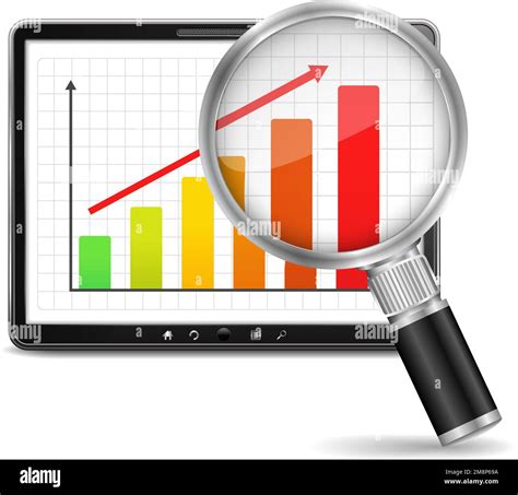 Magnifying Glass Showing Growing Bar Graph On The Screen Of Tablet