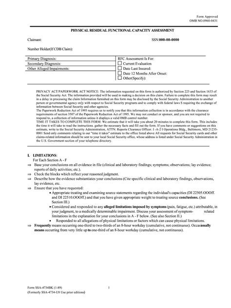 Mental Residual Functional Capacity Assessment 1989 2025 Form Fill