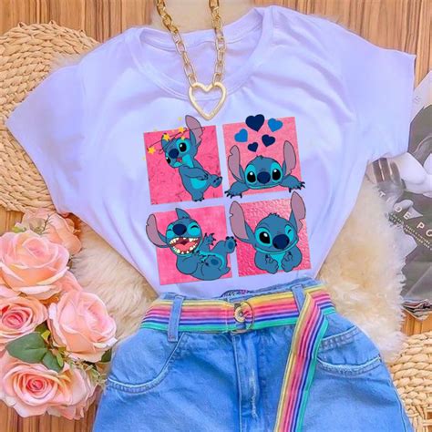 T Shirt Feminina Roupa Adulto Personagens Stitch Moda Basica P Ao Gg