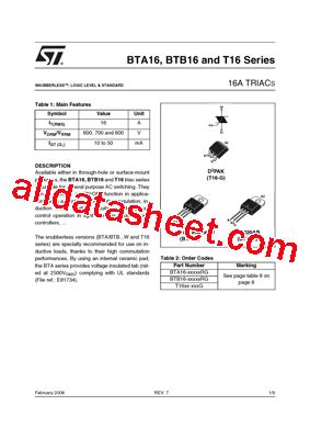 BTB16 Fiches Technique PDF STMicroelectronics