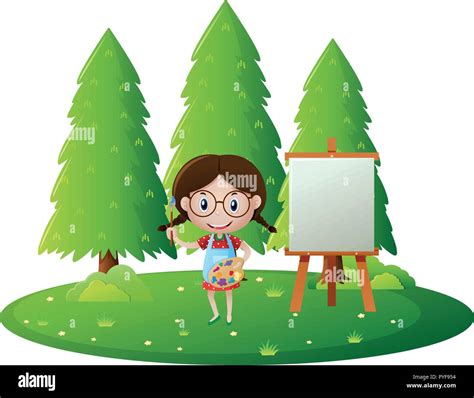 Girl painting on canvas in the park illustration Stock Vector Image ...