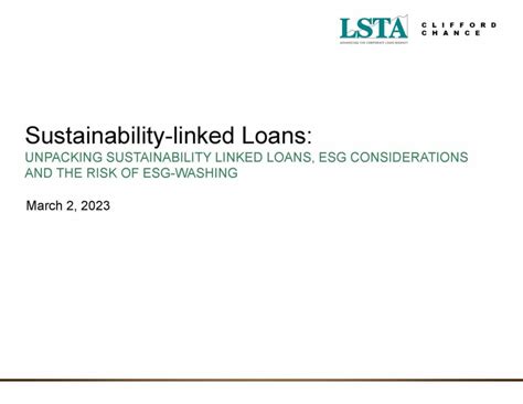 Sustainability Linked Loans Unpacking Sustainability Linked Loans ESG