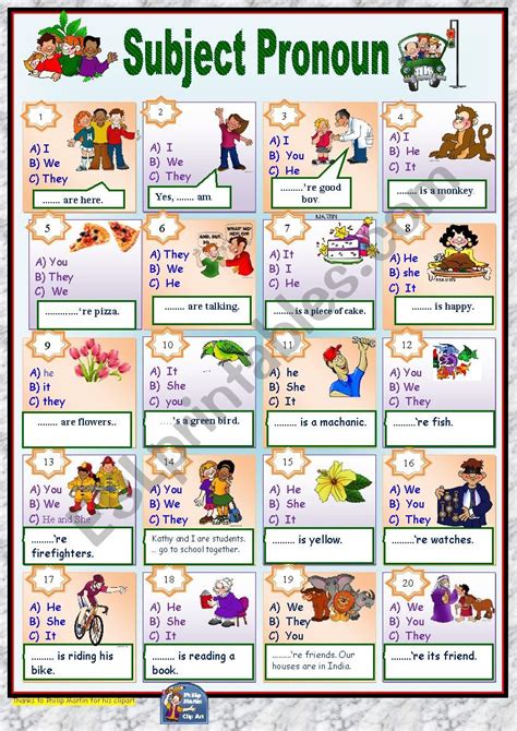 Subject Pronoun Esl Worksheet By Phen