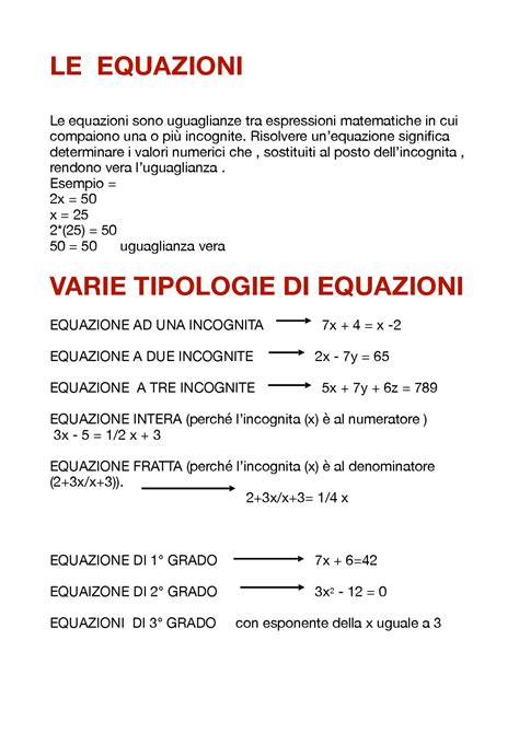 Introduzione Alle Equazioni Schemi E Mappe Concettuali Di Matematica Docsity