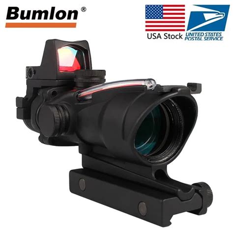 Tactical Hunting Rifle Scope Optic Sight Airsoft Green Red Fiber Acog