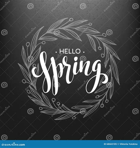 Hello Spring Spring Wreath Spring Flowers Are Drawn With Chalk On