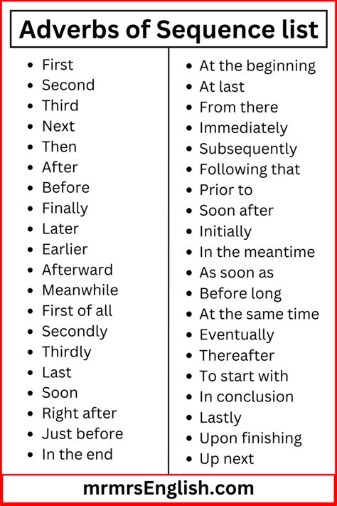 Adverbs Of Sequence Definition And Example Sentences Mr Mrs English