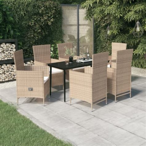 Vidaxl Piece Patio Dining Set With Cushions Beige Table Length