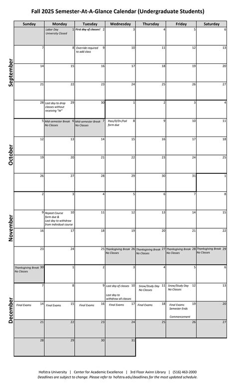 Fall 2025 Semester-At-A-Glance Calendar (Undergraduate Students) by