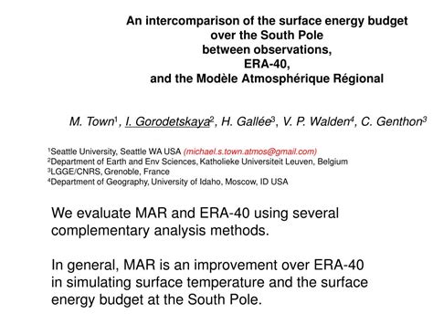 Ppt An Intercomparison Of The Surface Energy Budget Over The South