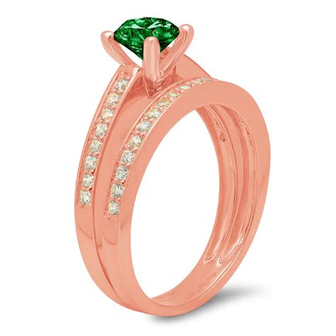 Clara Pucci 18k Rose Gold Round Cut 0 5ct Simulated Emerald Engagement