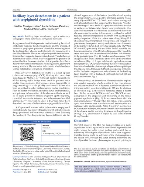 Pdf Bacillary Layer Detachment In A Patient With Serpiginoid Choroiditis