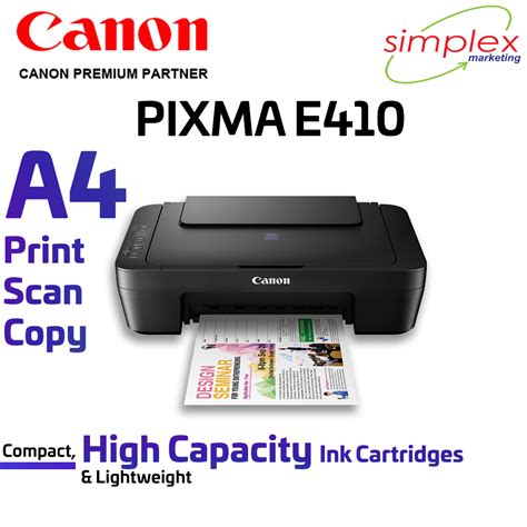 Canon PIXMA E410 Ink Efficient Printer Simplex Marketing