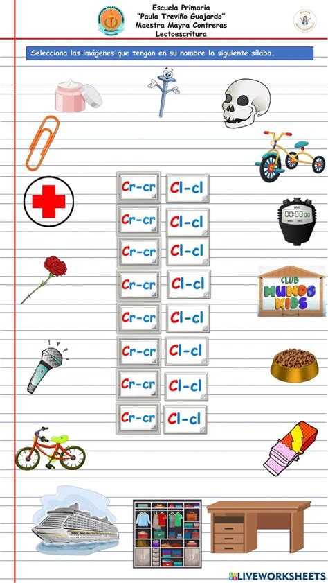 Silabas Trabadas Cl Y Cr Worksheet