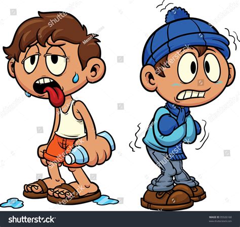 Cartoon Kid Hot Cold Weather Vector Stock Vector Shutterstock