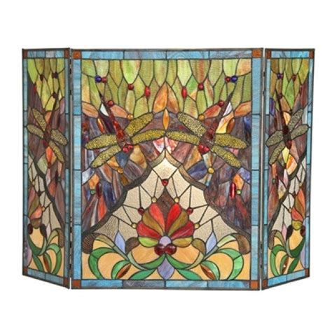 Anisoptera Purity 3pc Folding Tiffany Stained Glass Fireplace Screen All Things Tiffany