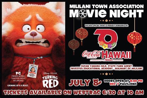 MOVIE NIGHT: TURNING RED | Mililani Town Association – Official Site