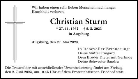 Traueranzeigen Von Christian Sturm Augsburger Allgemeine Zeitung