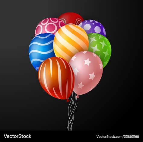 3d Realistic Colorful Bunch Birthday Balloons Vector Image