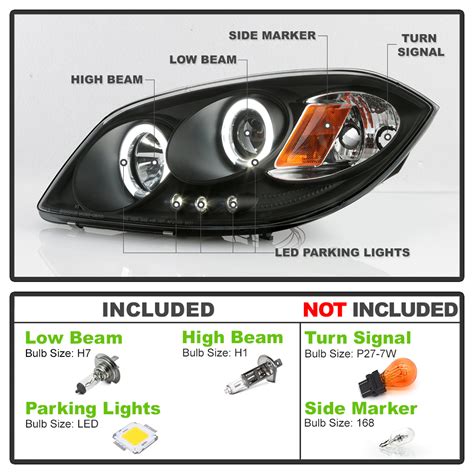 Black 2005 2010 Chevy Cobalt Pontiac G5 Led Halo Projector Headlights Left Right Ebay