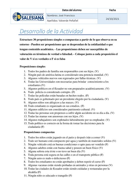 Estructuraci N De Proposiciones Francisco Valverde Datos Del Alumno