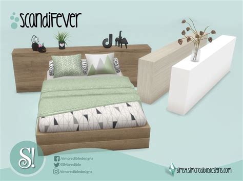 SIMcredible S ScandiFever Bed Header Sims 4 Beds Sims 4 Bedroom