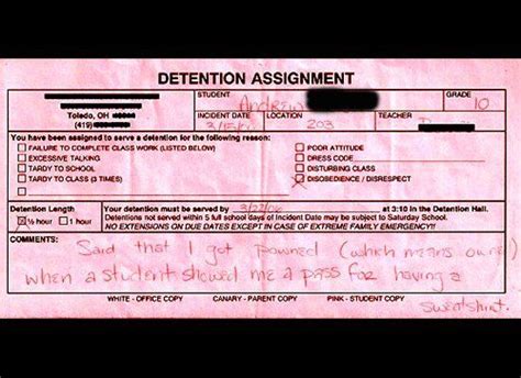 27 Hilarious Detention Slips PHOTOS Funny School School Humor