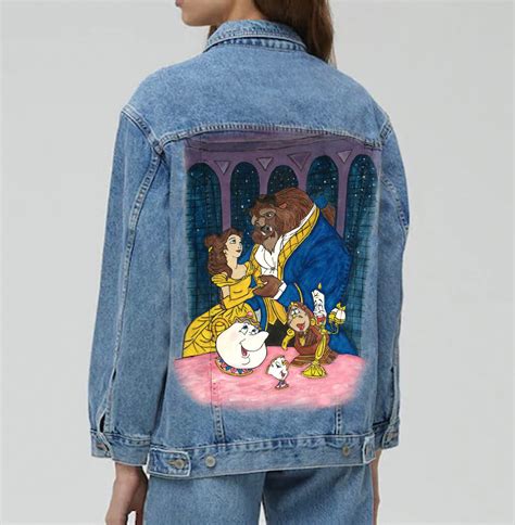 Hand Painted Beauty And The Beast Oversized Jean Jacket Disney Denim