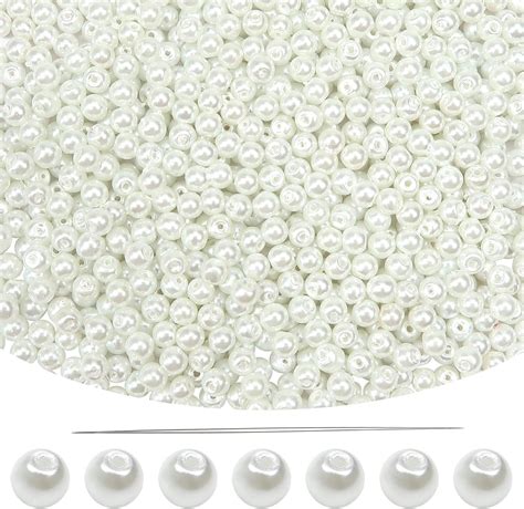 Toaob Pcs Glass Pearls White Mm Round Loose Imitation Pearl Beads