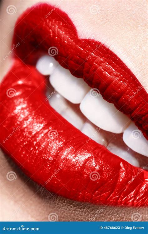 Sensual Open Red Lips Make Up Closeup Stock Image Image Of Beauty