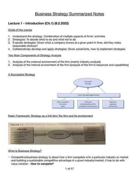 Business Strategy Summarized Notes Business Strategy Summarized Notes