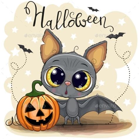 Cute Cartoon Bat With Pumpkin Cute Halloween Drawings Cute Cartoon