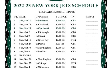 New York Jets Printable Schedule 2023 24