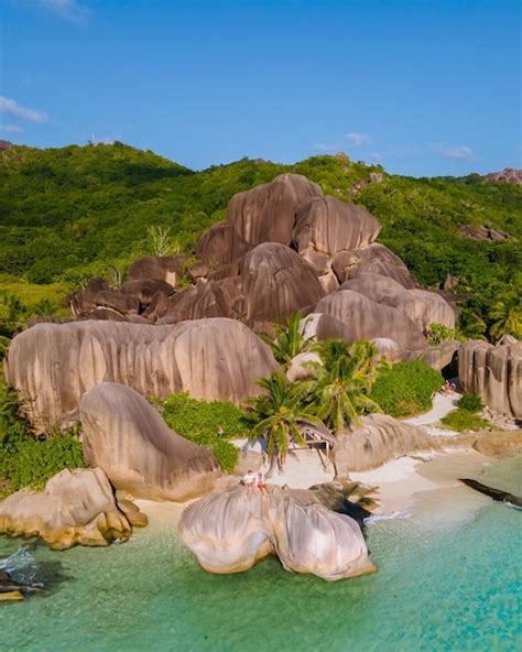 Anse Source D39argent Plaża La Digue Island Seyshelles Drone Widok Z