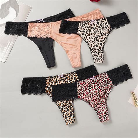 ECMLN Women S Sexy Leopard Print G String Panties Seamless Lace