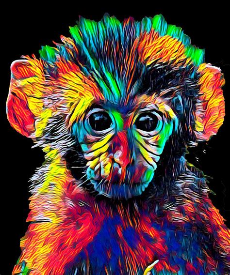 Cute Baby Monkey Colored Design Digital Art By Super Katillz Pixels