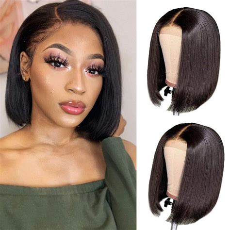 Brazilian Virgin Straight Bob Wig For Black Women 4x4 Lace Front Glueless And Pre Plucked 8