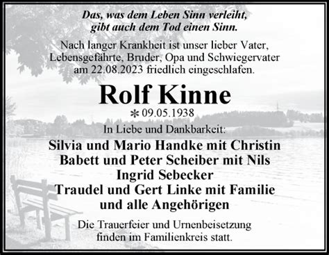 Traueranzeigen Von Rolf Kinne Abschied Nehmen De