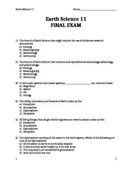 Earth Science 11 Final Exam By DeerChaser Teachers Pay Teachers