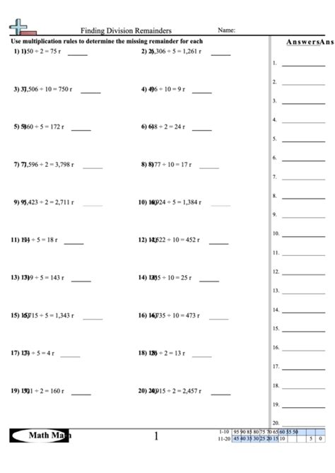 Finding Division Remainders Worksheet With Answer Key Printable Pdf Download