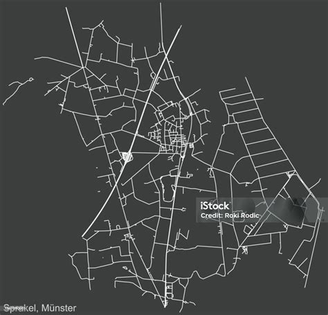 Ilustración De Mapa De Carreteras De Calles Negativo Oscuro Del Distrito De Sprakel De