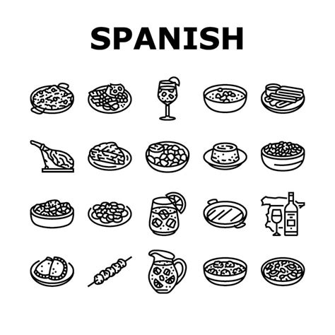 Español cocina comida paella tapas íconos conjunto vector 39202647